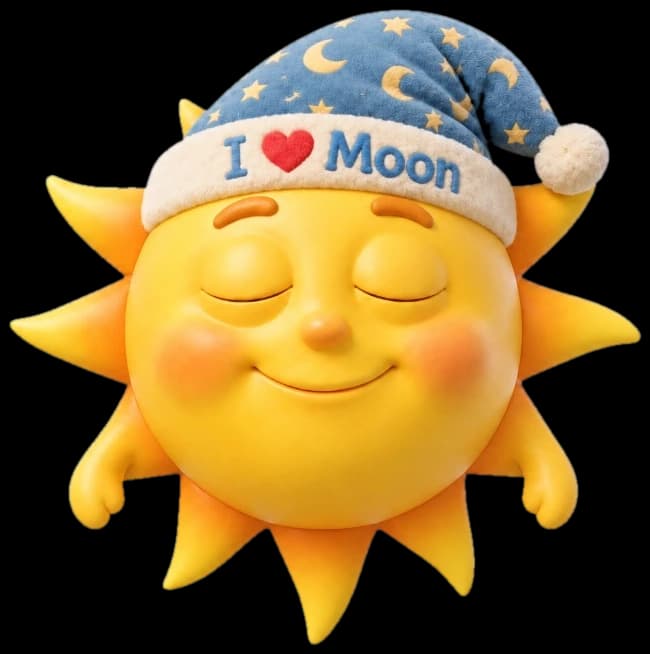 Sunny, Tickerday's mascot, fast asleep under the stars